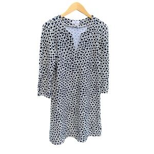 Jude‎ Connally Medium MEGAN Tunic DRESS Blue Print  3/4 SLEEVES V-Neck Stretch